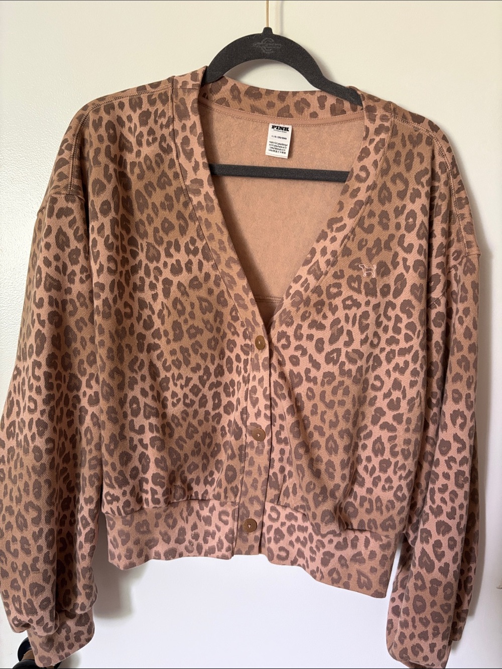PINK Leopard Print Button-Front Cardigan